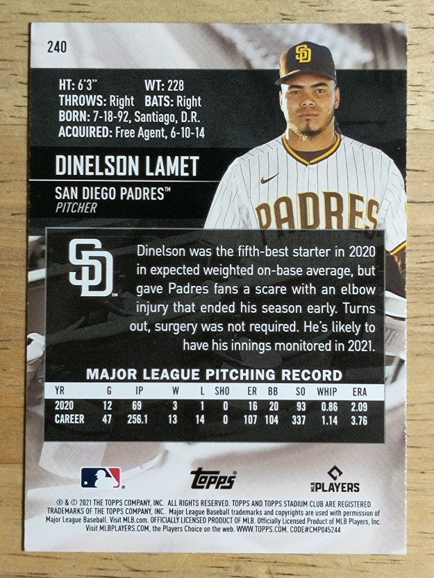 2021 Stadium Club #240 Dinelson Lamet