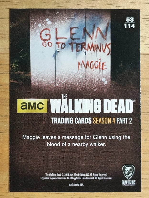 2016 Cryptozoic The Walking Dead Season Four Part 2 #53 Bloody Message
