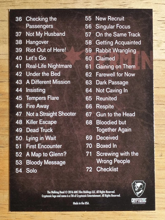 2016 Cryptozoic The Walking Dead Season Four Part 2 #72 Checklist