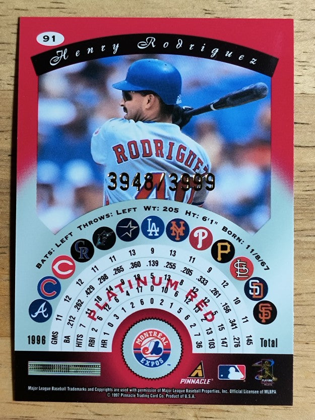 1997 Pinnacle Totally Certified Platinum Red #91 Henry Rodriguez