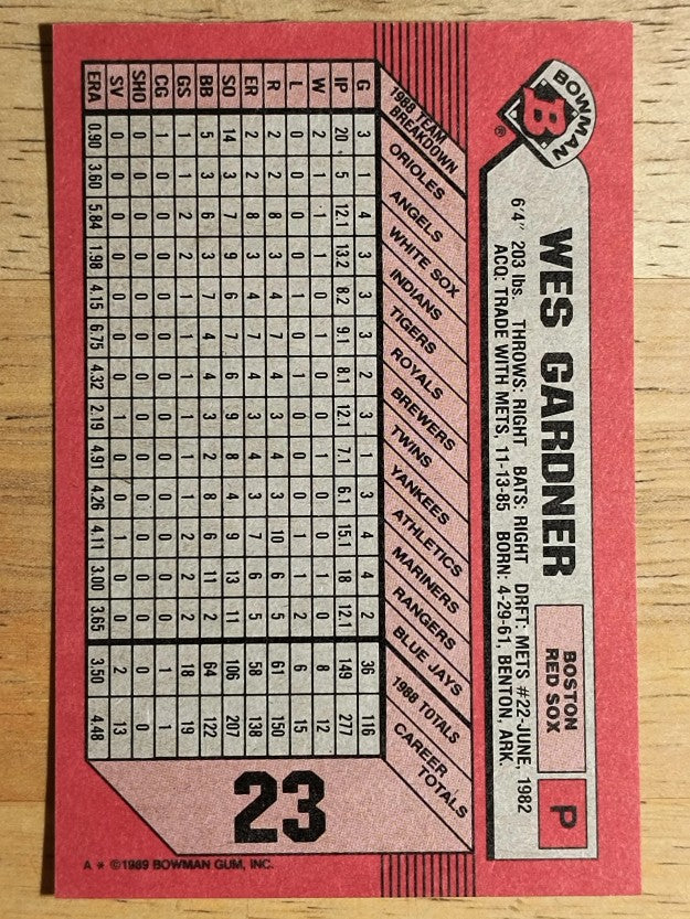 1989 Bowman #23 Wes Gardner