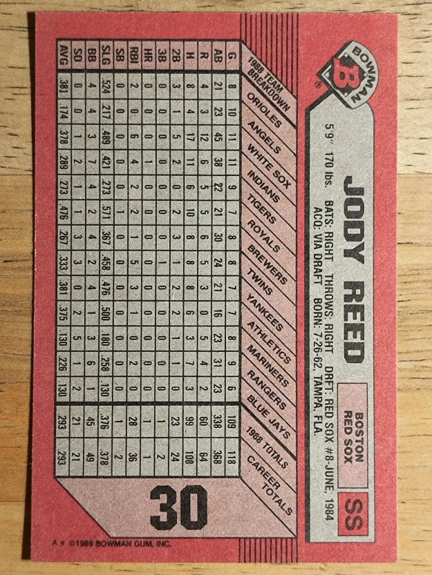 1989 Bowman #30 Jody Reed