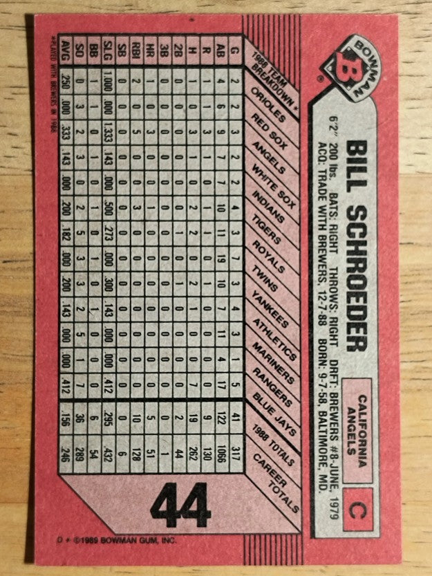 1989 Bowman #44 Bill Schroeder