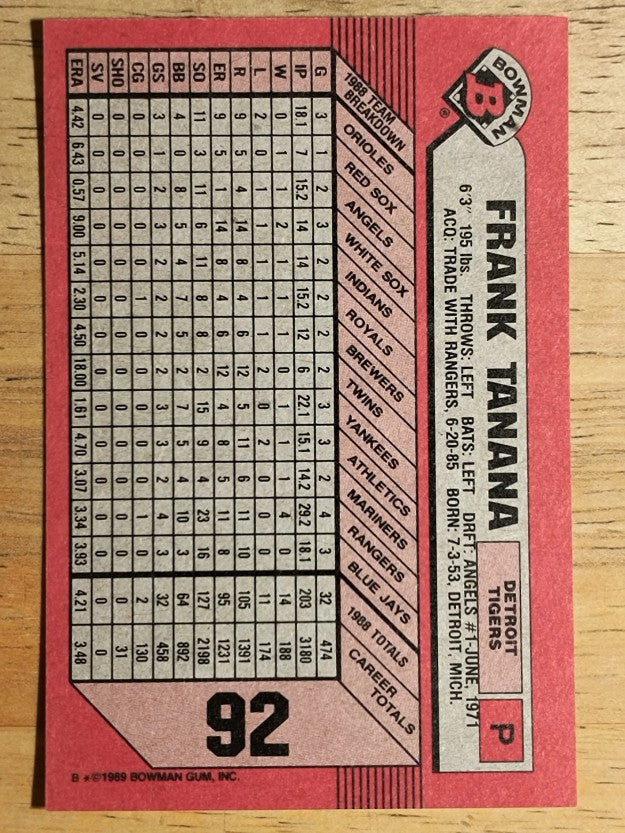 1989 Bowman #92 Frank Tanana