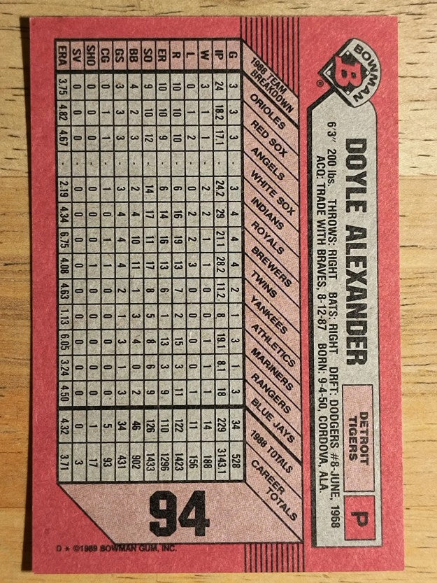 1989 Bowman #94 Doyle Alexander