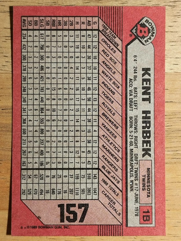 1989 Bowman #157 Kent Hrbek