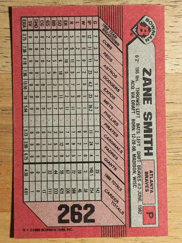 1989 Bowman #262 Zane Smith