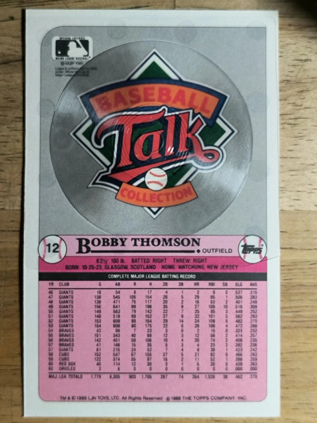 1989 Topps Baseball Talk/LJN #12 Bobby Thomson (NM)
