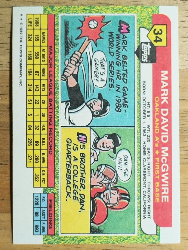 1989 Topps Big #34 Mark McGwire (NM)
