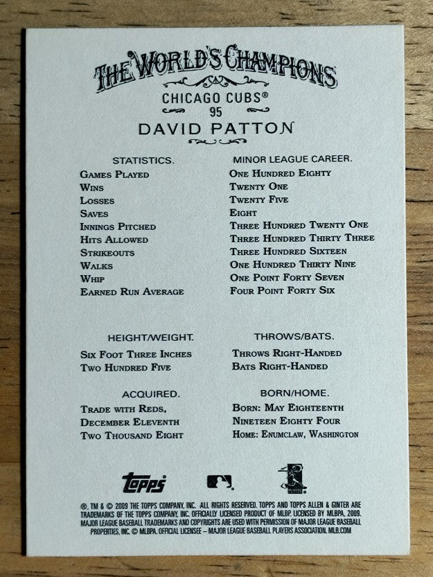 2009 Topps Allen and Ginter #95 David Patton RC