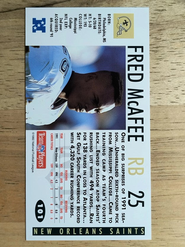 1992 GameDay #101 Fred McAfee RC