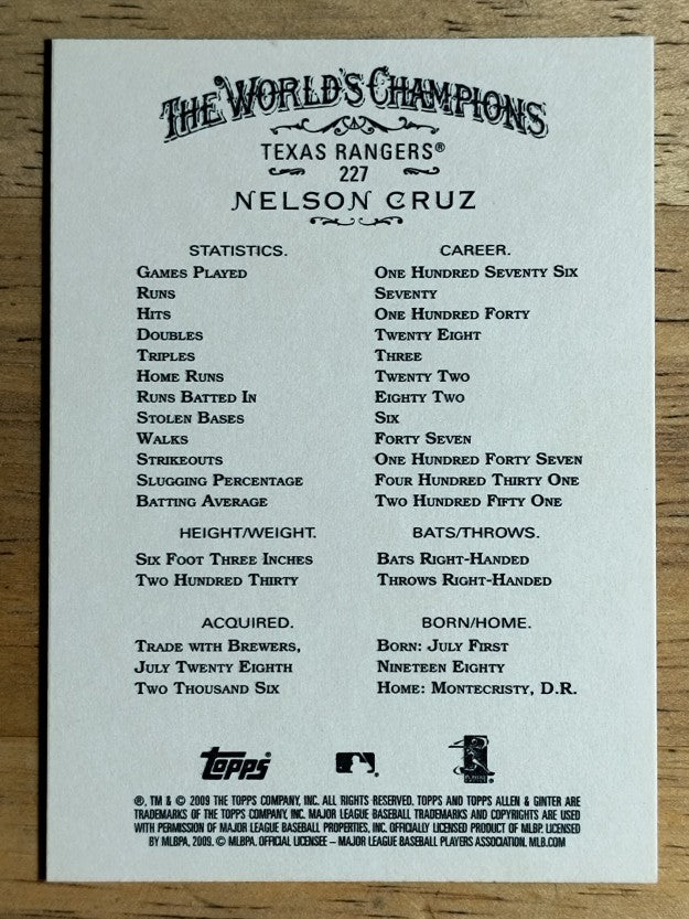 2009 Topps Allen and Ginter #227 Nelson Cruz