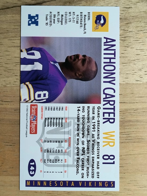 1992 GameDay #143 Anthony Carter