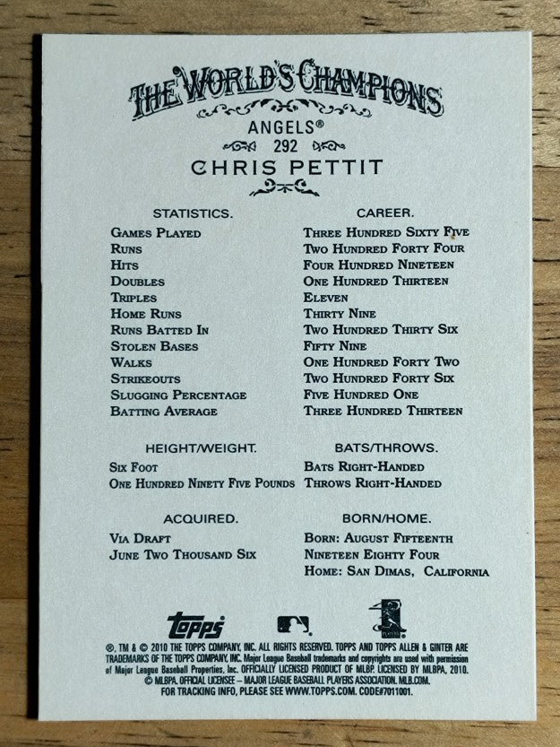2010 Topps Allen and Ginter #292 Chris Pettit RC
