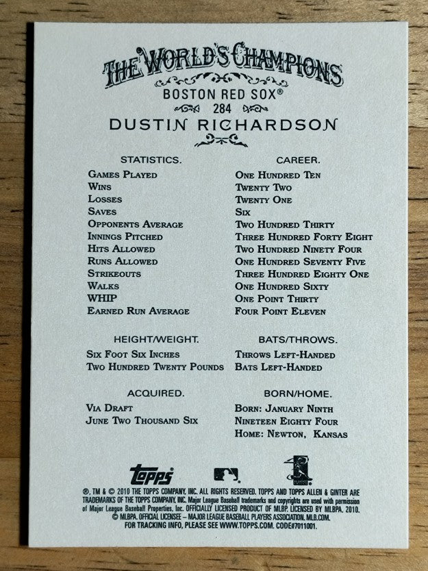 2010 Topps Allen and Ginter #284 Dustin Richardson RC
