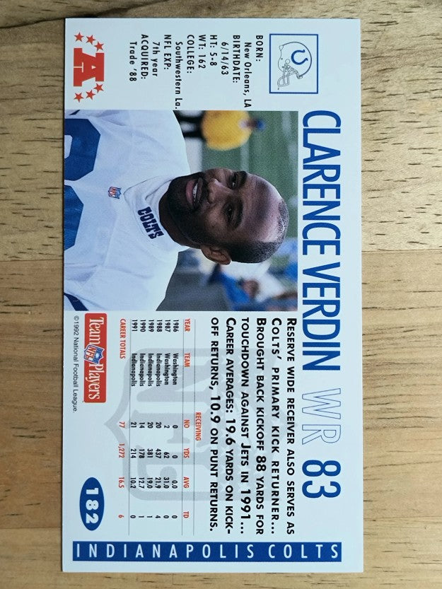 1992 GameDay #182 Clarence Verdin