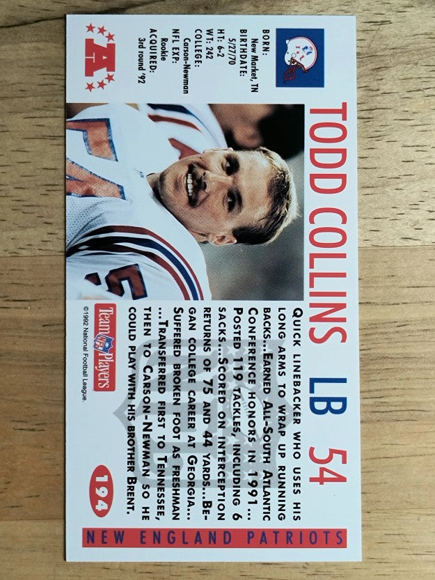 1992 GameDay #194 Todd Collins RC