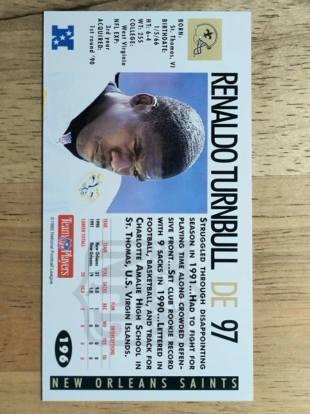 1992 GameDay #196 Renaldo Turnbull