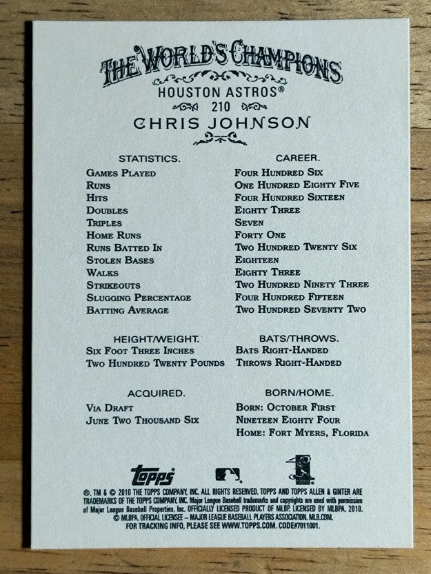 2010 Topps Allen and Ginter #210 Chris Johnson RC
