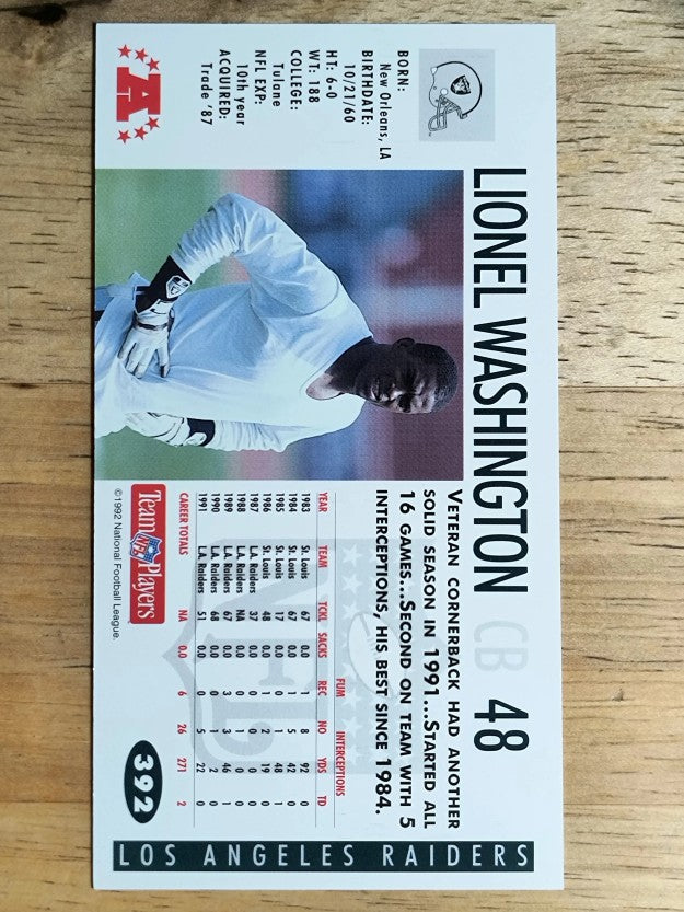 1992 GameDay #392 Lionel Washington