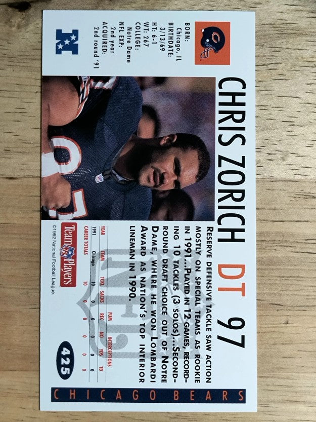 1992 GameDay #425 Chris Zorich