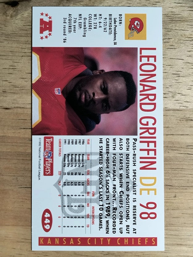 1992 GameDay #449 Leonard Griffin