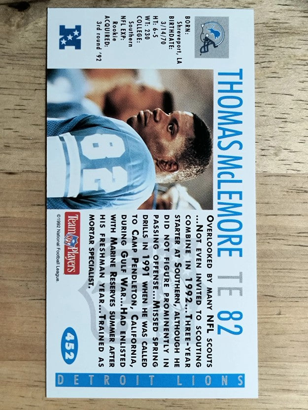1992 GameDay #452 Thomas McLemore RC