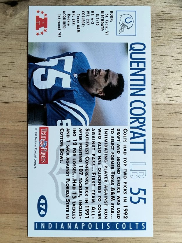 1992 GameDay #474 Quentin Coryatt RC