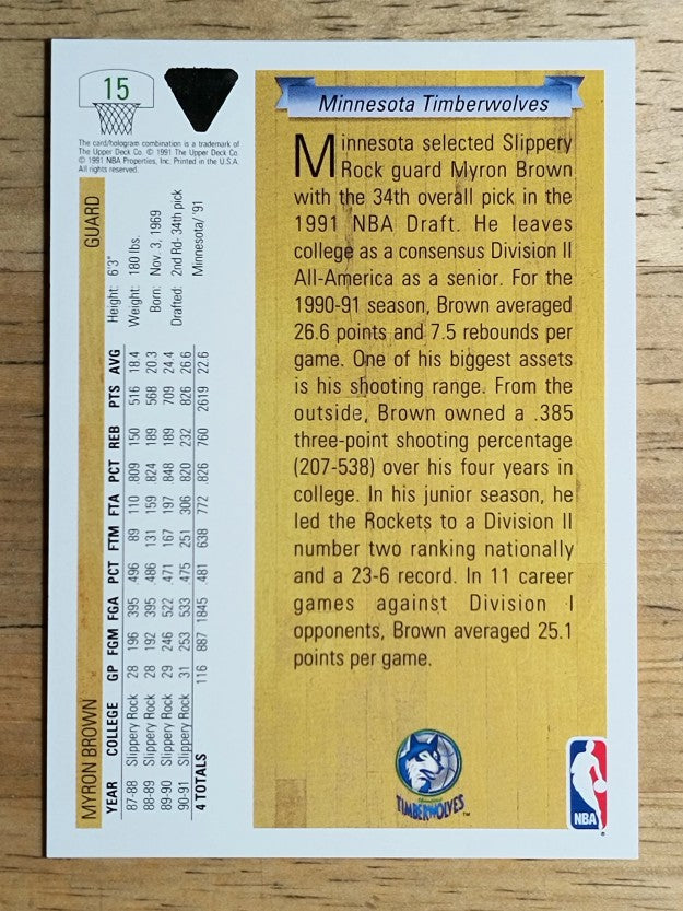 1991-92 Upper Deck #15 Myron Brown RC
