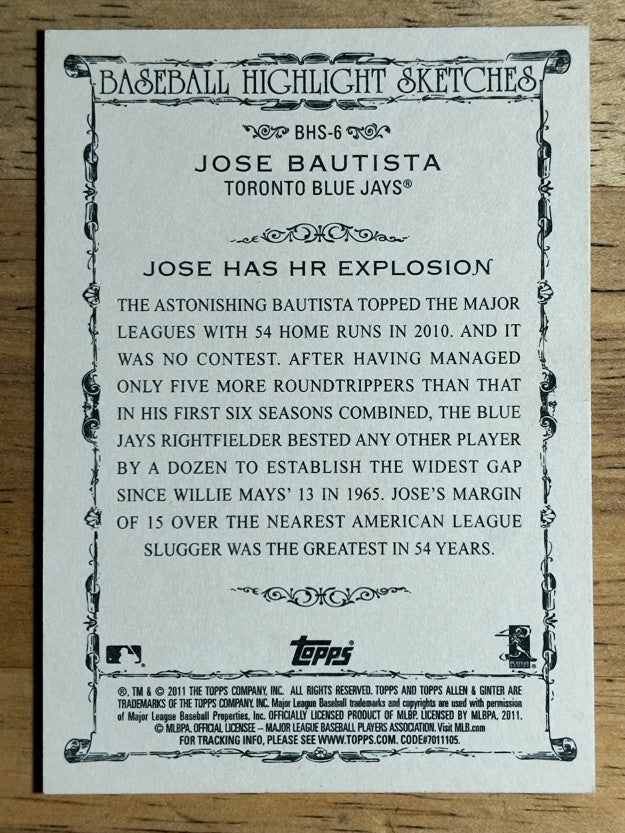 2011 Topps Allen and Ginter Baseball Highlight Sketches #BHS6 Jose Bautista