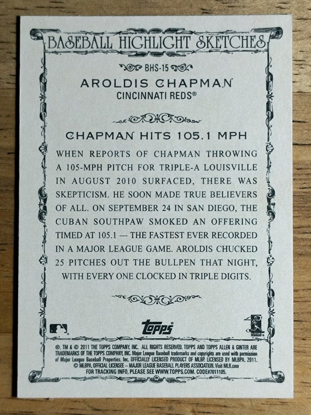 2011 Topps Allen and Ginter Baseball Highlight Sketches #BHS15 Aroldis Chapman