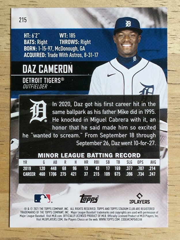 2021 Stadium Club #215 Daz Cameron RC