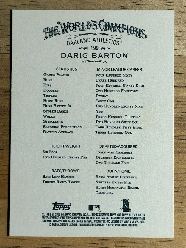 2008 Topps Allen and Ginter #199 Daric Barton