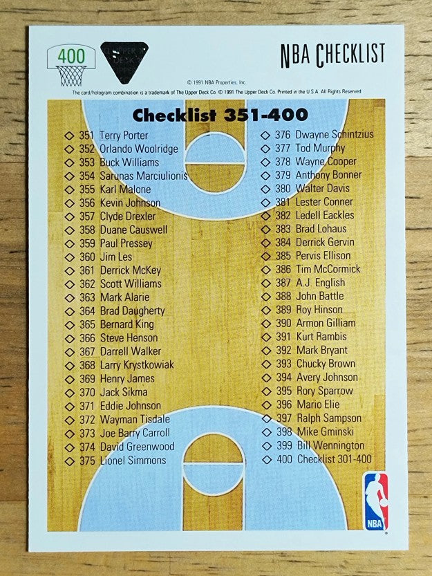 1991-92 Upper Deck #400 Checklist 301-400