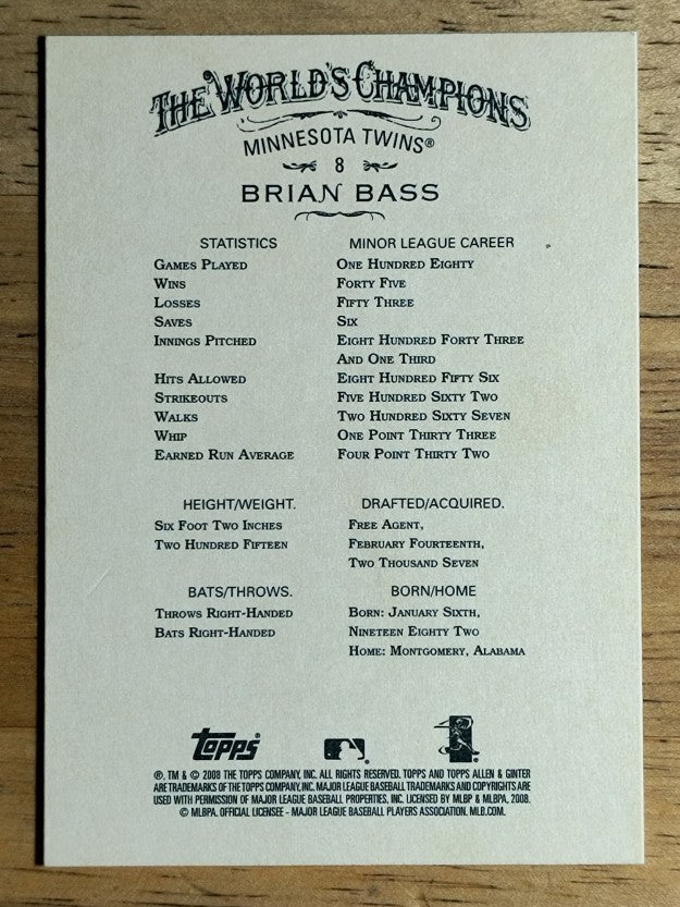 2008 Topps Allen and Ginter #8 Brian Bass