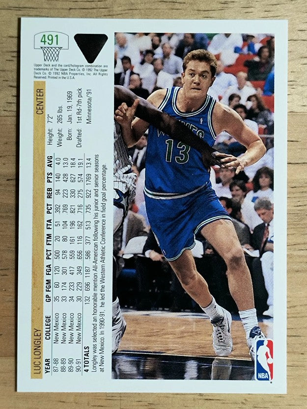 1991-92 Upper Deck #491 Luc Longley RC