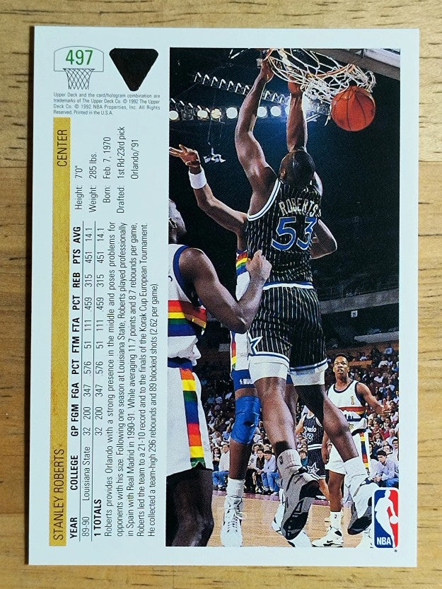 1991-92 Upper Deck #497 Stanley Roberts RC