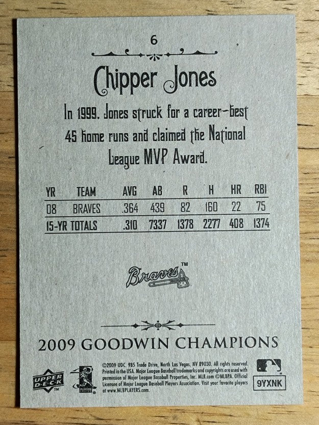 2009 Upper Deck Goodwin Champions #6 Chipper Jones