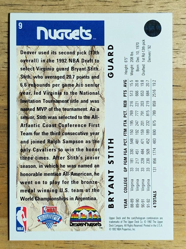 1992-93 Upper Deck #9 Bryant Stith RC