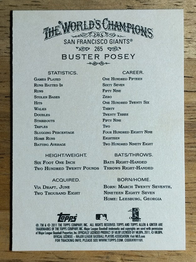 2011 Topps Allen and Ginter #265 Buster Posey