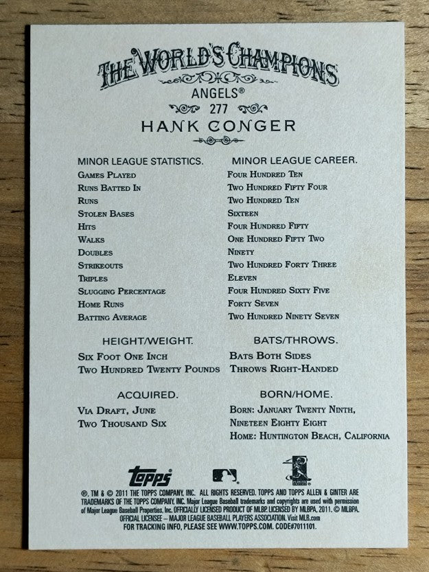 2011 Topps Allen and Ginter #277 Hank Conger RC