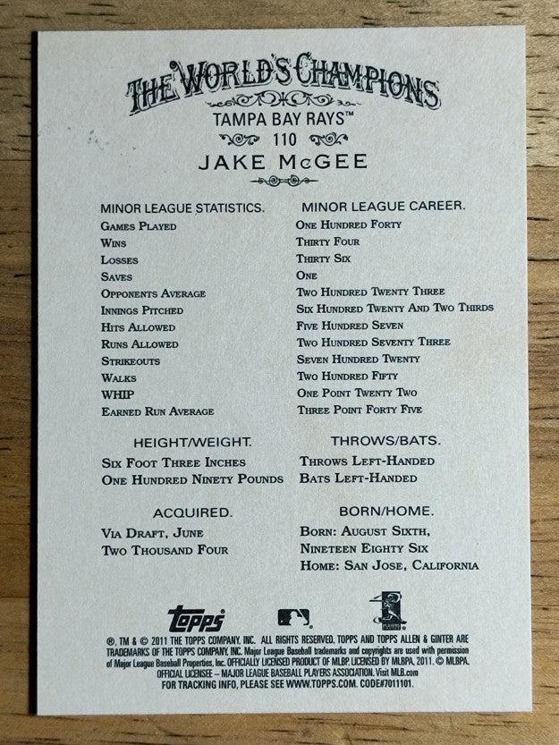 2011 Topps Allen and Ginter #110 Jake McGee