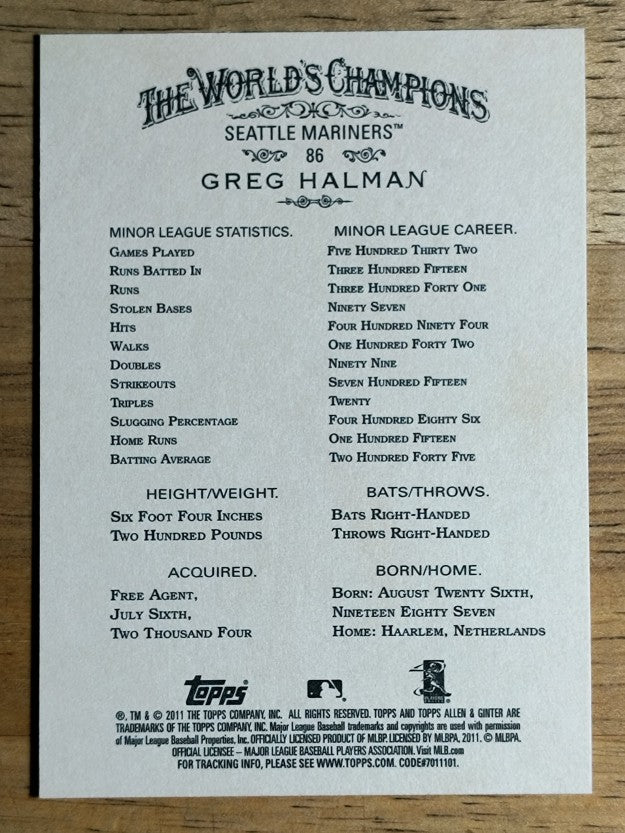 2011 Topps Allen and Ginter #86 Greg Halman RC