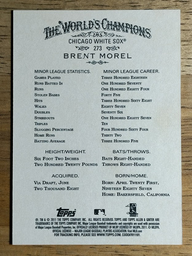 2011 Topps Allen and Ginter #273 Brent Morel RC