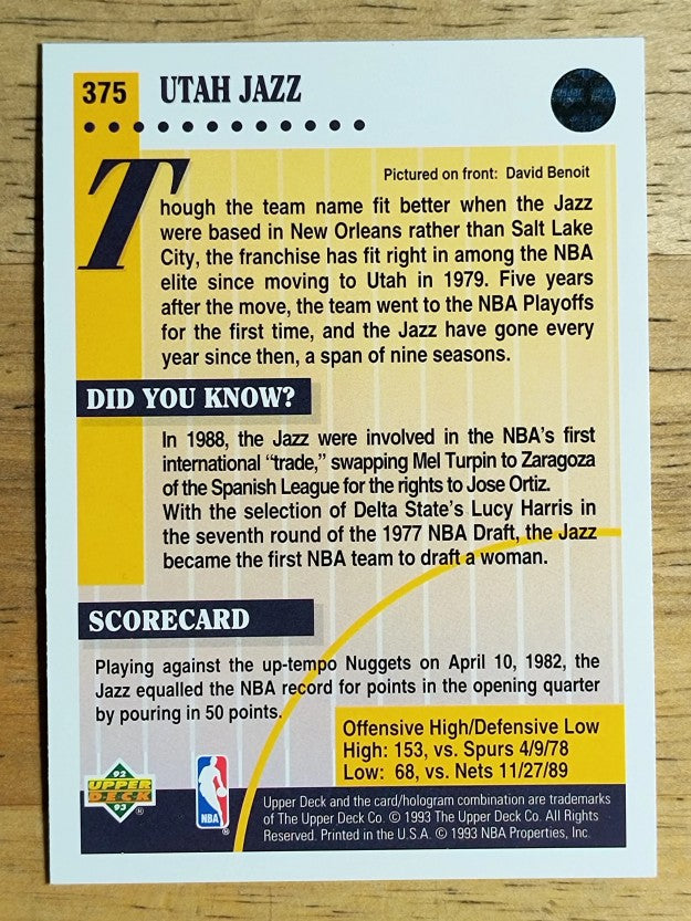 1992-93 Upper Deck #375 David Benoit TFC