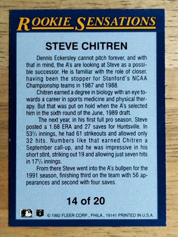 1992 Fleer Rookie Sensations #14 Steve Chitren
