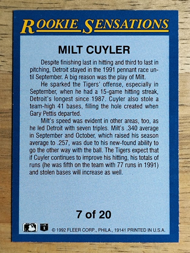 1992 Fleer Rookie Sensations #7 Milt Cuyler