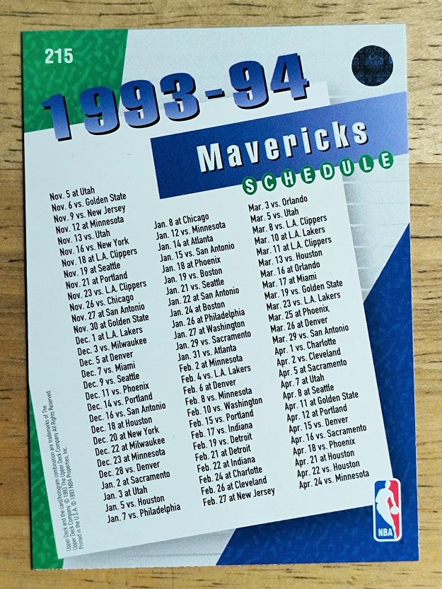 1993-94 Upper Deck #215 Dallas Mavericks Sked/Jim Jackson/Sean Rooks