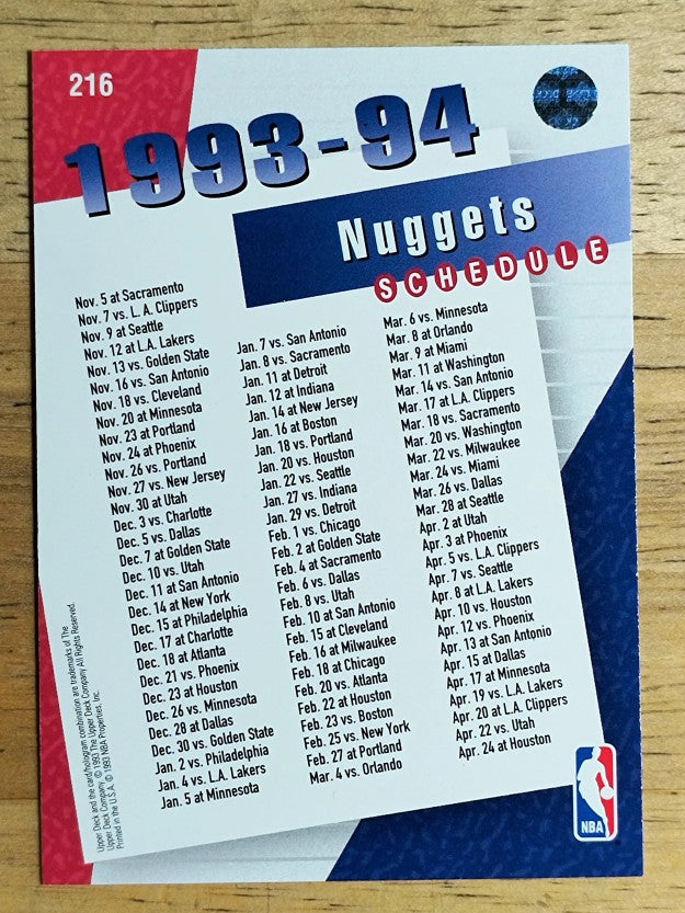1993-94 Upper Deck #216 Denver Nuggets Sked/Dikembe Mutumbo