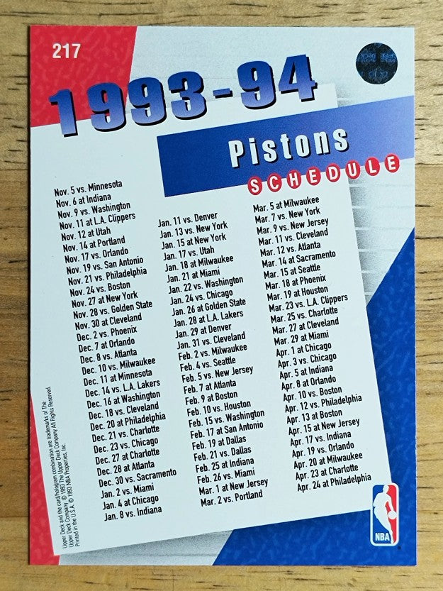 1993-94 Upper Deck #217 Pistons Sked/Isiah Thomas/Bill Laimbeer/Terry Mills